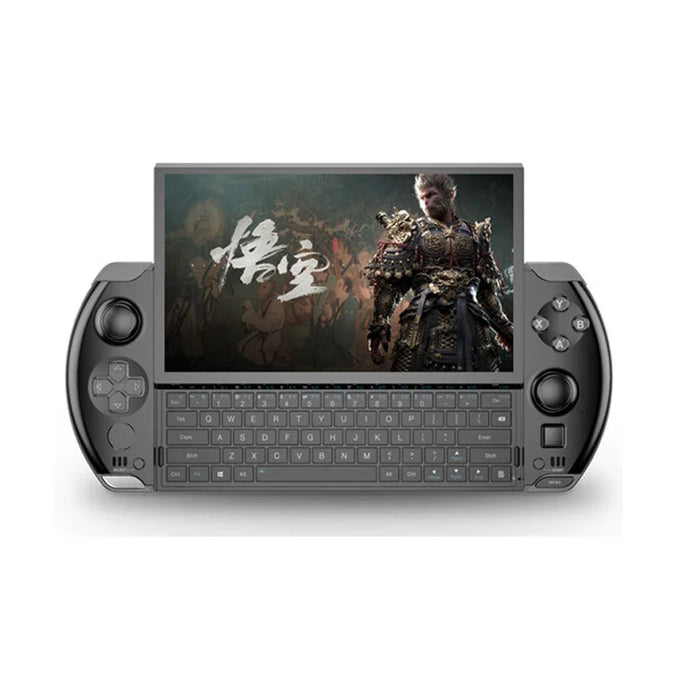 WIN 4 source image with its sliding screen open above the keyboard and pictured title artwork