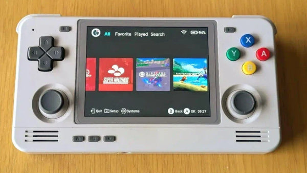 Grey Pocket 2S reference with a launcher screen and two lower analogue sticks