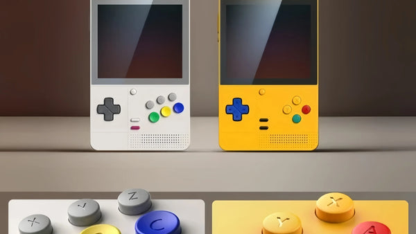 Pocket Classic source comparison showing six face buttons beside a yellow four-button layout.