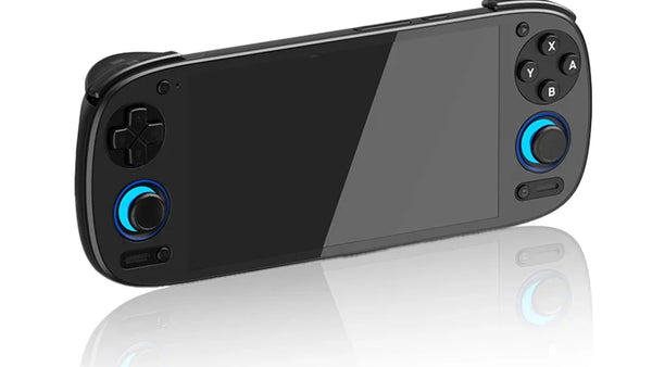 Black Retroid Pocket 5 reference with inactive screen, D-pad and two lower sticks