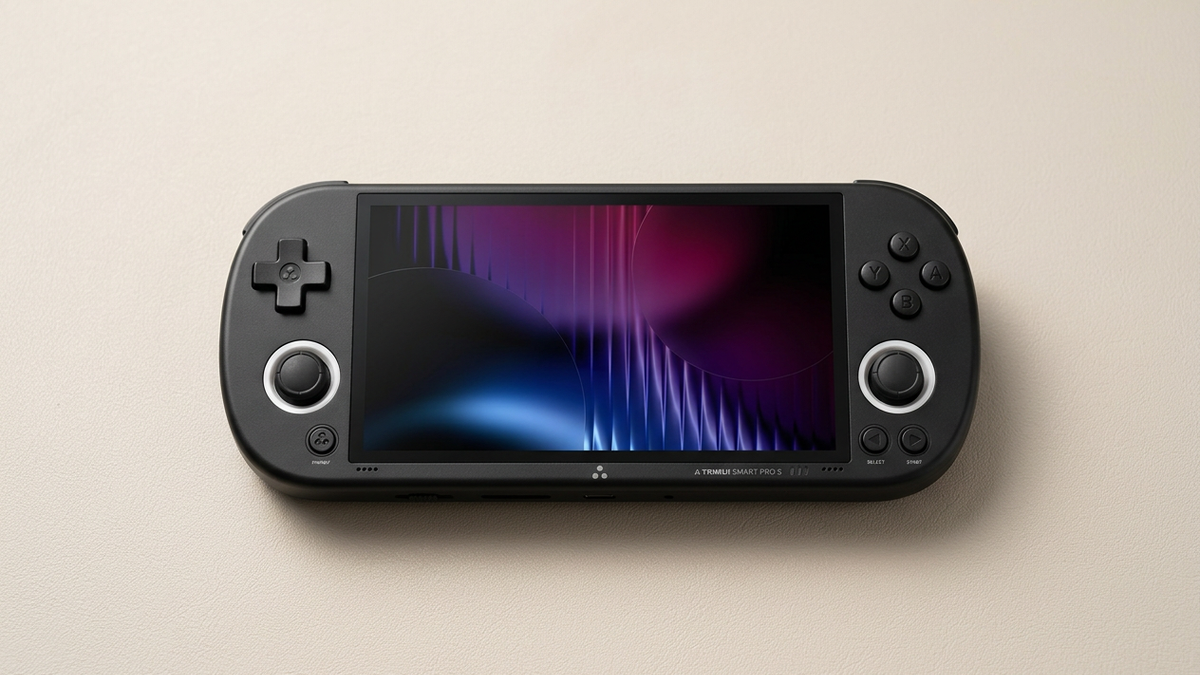 Editorial illustration of a black Smart Pro S on a light tabletop.
