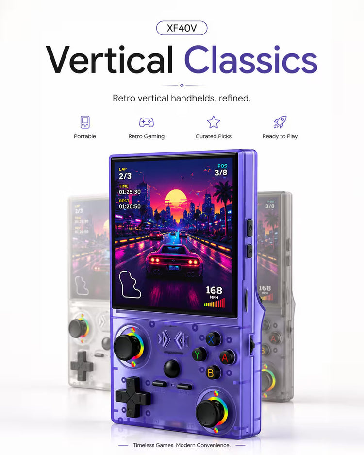 Vertical Classics collection image featuring the XF40V handheld game console on a clean white background.