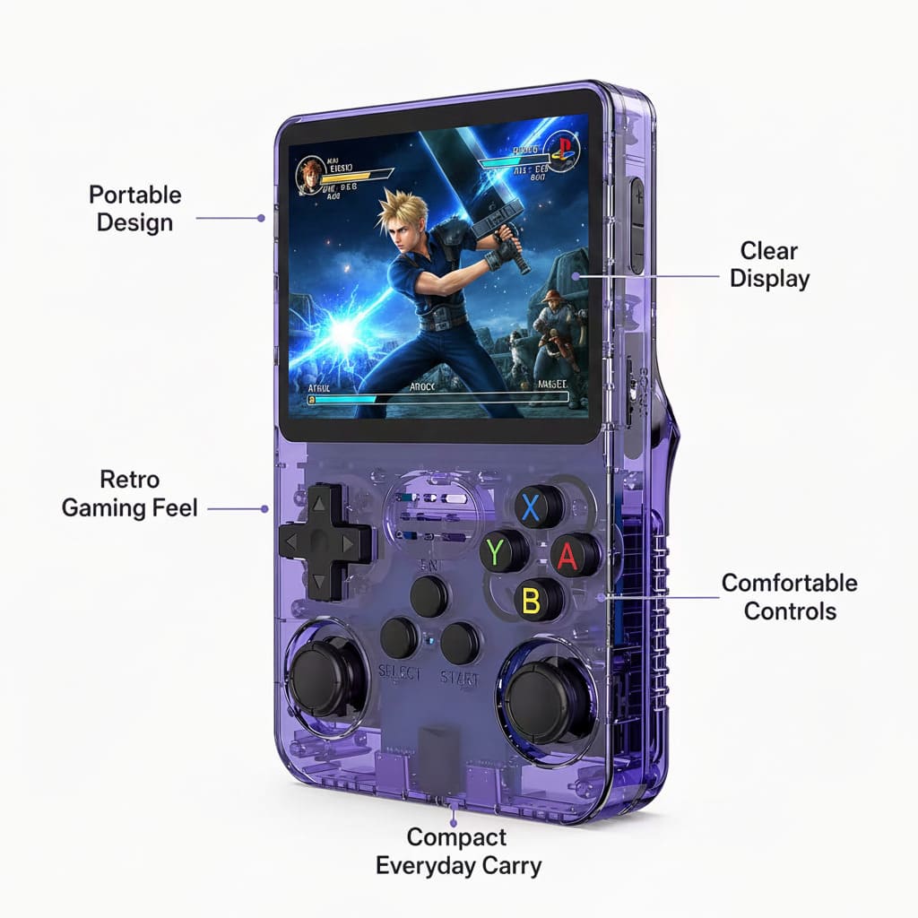 R36S Purple Console Features — Final Fantasy VII Cloud Battle