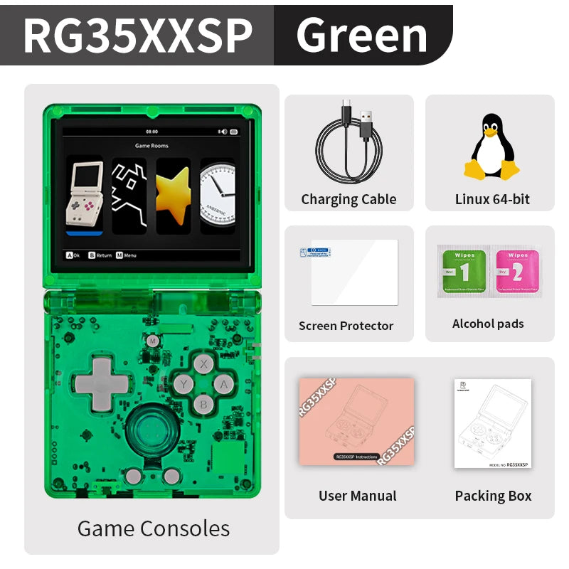 RG35XX+ Retro Handheld Console 3.5" IPS Linux-based retro gaming OS (muOS community firmware) 64GB | iGameConsole 2026 Mid-Range | Supports GBA SNES PS1 5000+ Preloaded Games Plug and Play | Back to School Gift for Kids Adults Dad