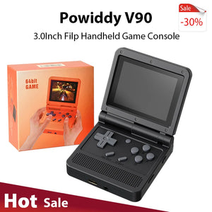 Powkiddy V90 Flip Retro Handheld Console | 3-inch IPS Linux-based | 16G or 64G | Black, Red or Yellow | Birthday Gift