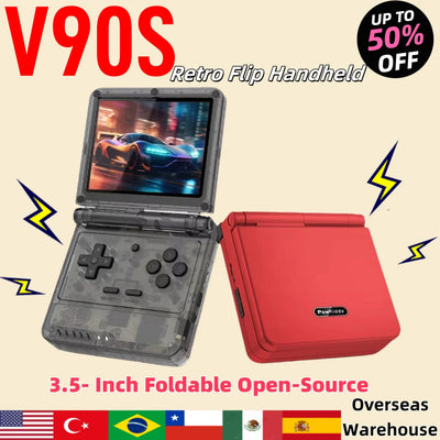 Powkiddy V90S Flip Retro Handheld Console | 3.5-inch 4:3 IPS | A133 Plus | Four Colors and Four Bundle Choices | Birthday Gift