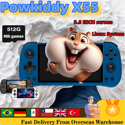 Powkiddy X55 Retro Handheld Console | 5.5-inch IPS | Three Colors | Storage, PSP-Labelled & Bag Options