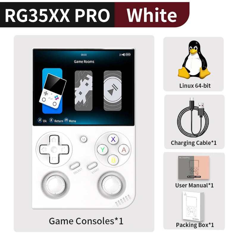 RG35XX+ Retro Handheld Console 3.5" IPS Linux-based retro gaming OS (muOS community firmware) 64GB | iGameConsole 2026 Premium | Supports GBA SNES PS1 1000+ Preloaded Games Plug and Play | Back to School Gift for Kids Adults Dad