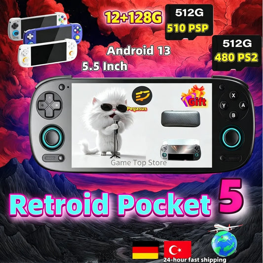 RP5 Retro Handheld Console 5.5" IPS Android retro handheld 64GB | iGameConsole 2026 Flagship | Supports GBA SNES PS1 N64 PSP DS 70000+ Preloaded Games Plug and Play | Back to School Gift for Retro Gamers Collectors Enthusiasts