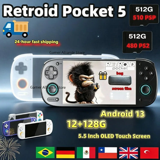 RP5 Retro Handheld Console 5.5" IPS Android retro handheld 64GB | iGameConsole 2026 Flagship | Supports GBA SNES PS1 N64 PSP DS 45000+ Preloaded Games Plug and Play | Back to School Gift for Retro Gamers Collectors Enthusiasts | WiFi Enabled