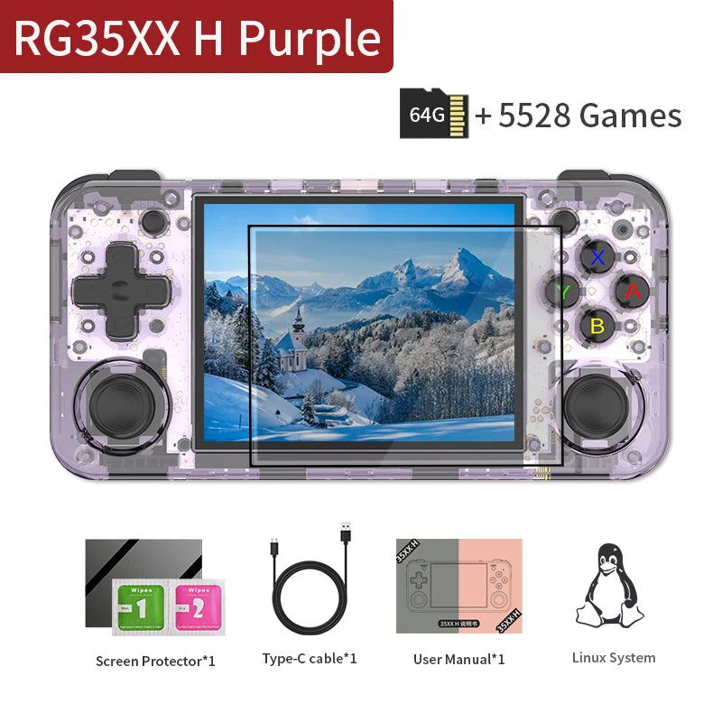 RG35XX+ Retro Handheld Console 3.5" IPS Linux-based retro gaming OS (muOS community firmware) 64GB | iGameConsole 2026 Flagship | Supports GBA SNES PS1 PSP NDS MAME 2000+ Preloaded Games Plug and Play | Back to School Gift for Kids Adults Dad